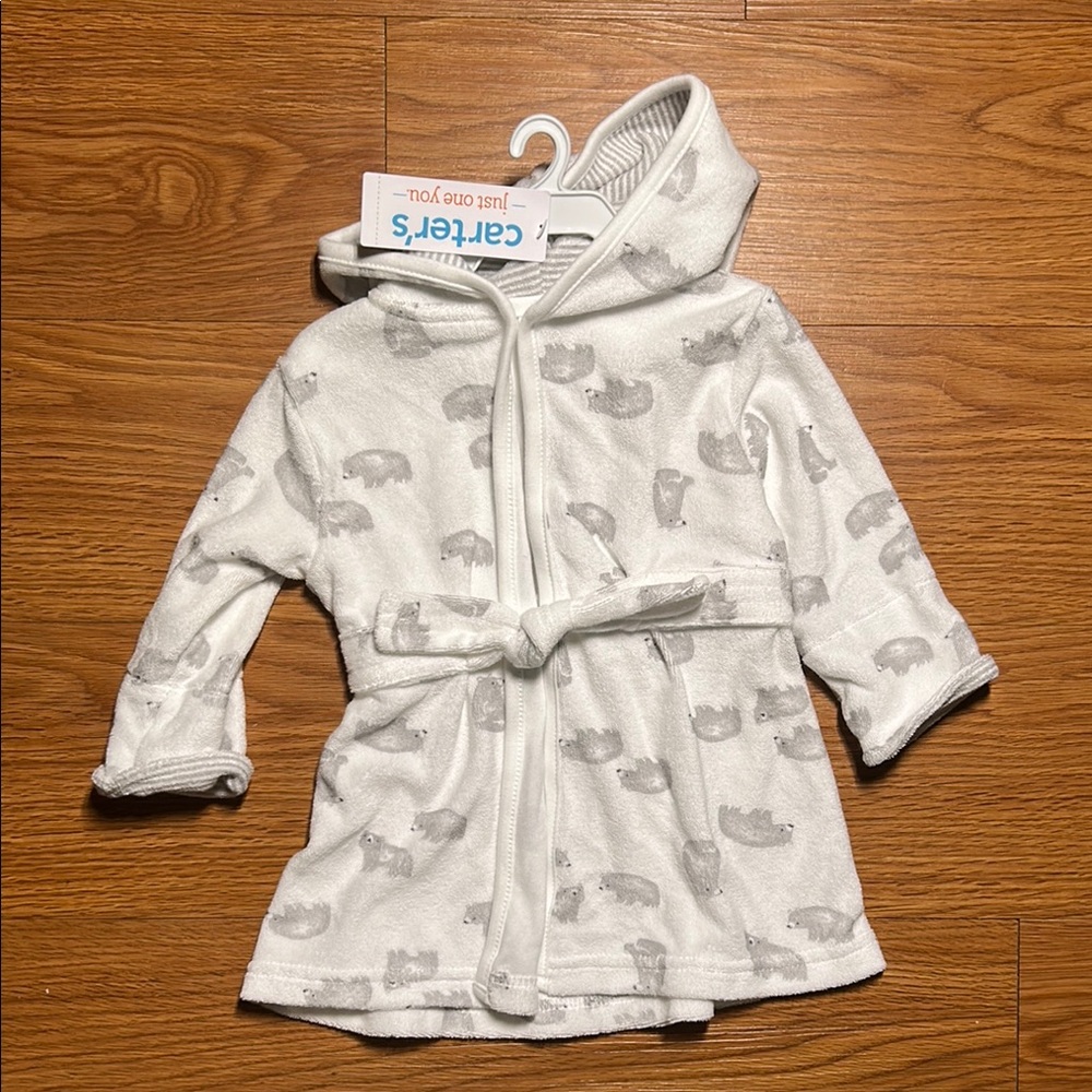 Carter's Cozy White and Gray Baby Robe
